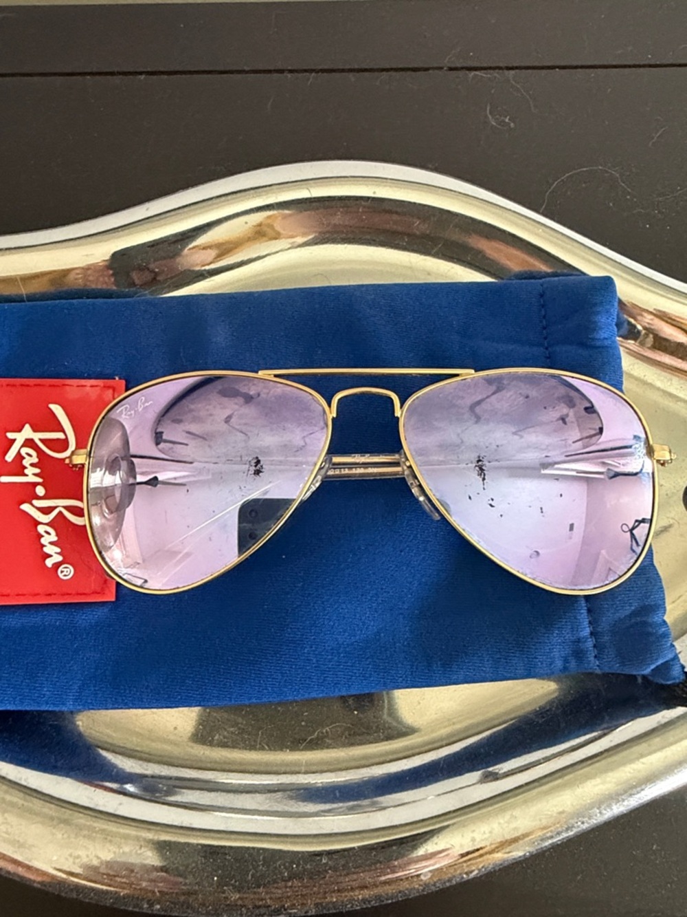 Youth Size Ray-Ban Gold Aviator Frame Sunglasses with Pink Lenses